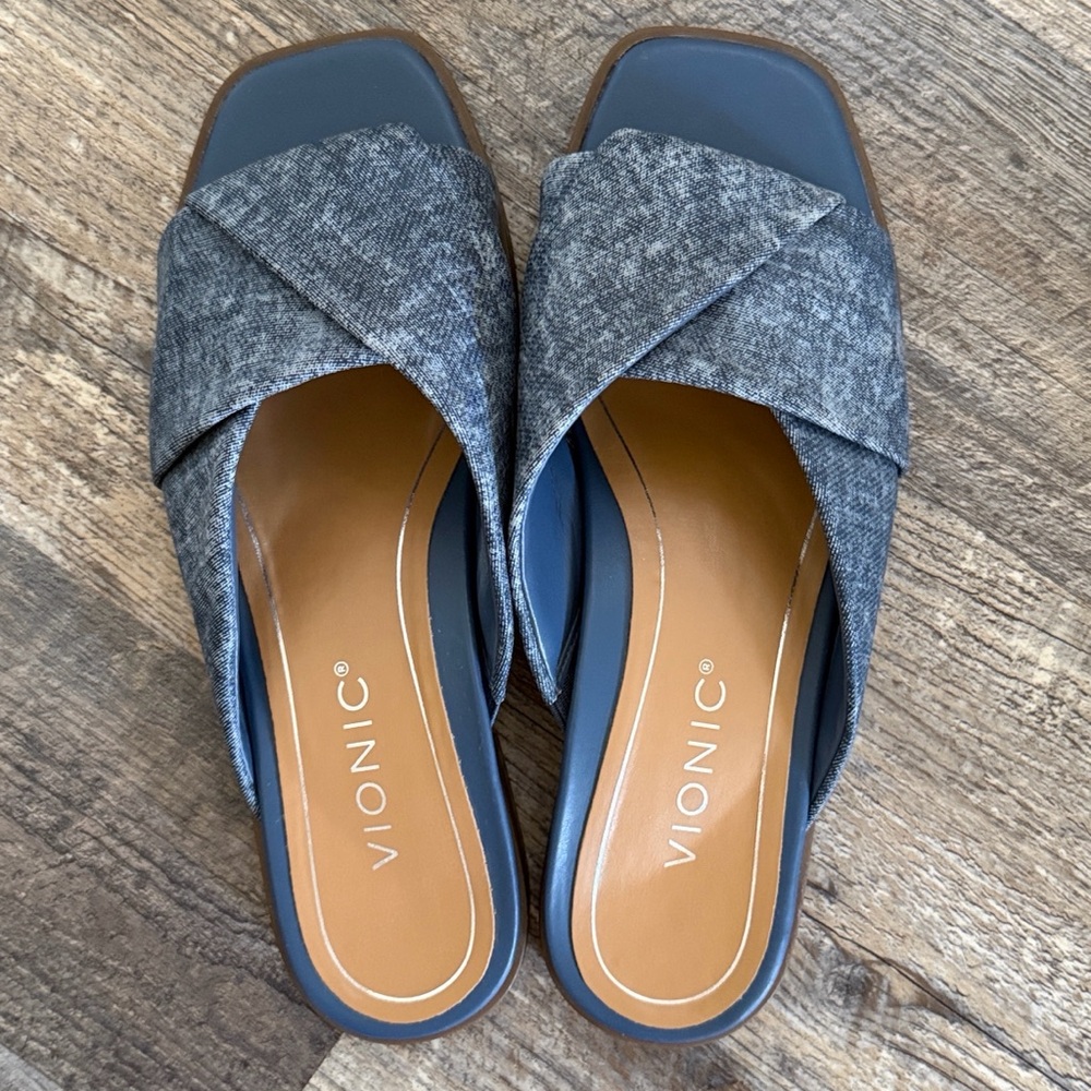Vionic Women's US 6 Miramar Blue Denim Slip On Slide Sandal Contoured Comfort - Picture 3 of 10